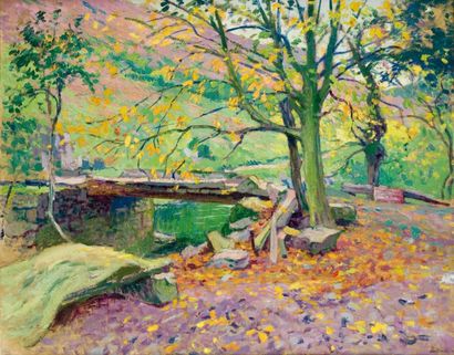 Paul MADELINE (1863-1920) Pont à Crozant Huile sur toile porte le cachet de la signature...