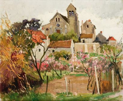 Maurice MARTIN (1894-1978) dit MAURICE-MARTIN Village au printemps Huile sur toile...