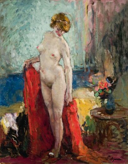 Louis AZEMA (1876-1963) La femme au levé, (série des nus) Huile sur toile signée...