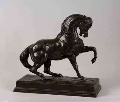 Antoine-Louis BARYE (1796-1875) Cheval turc Epreuve en bronze à patine brun verte...