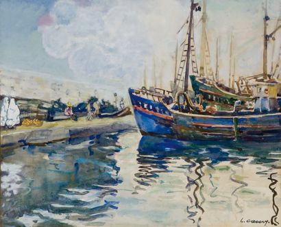 Léon CAUVY (1874-1933) Le port d'Alger Aquarelle, signée en bas à droite. 36 x 45...