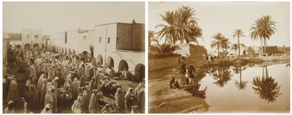 Alexandre Bougault (1851-1911) Tunisie, c. 1900. Mosquée à Nefta. Enfants au bord...