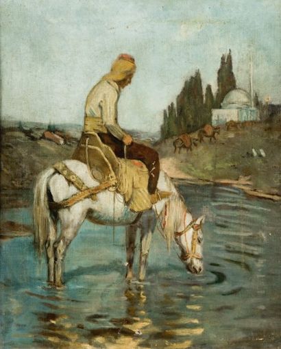 Louis Aimé JAPY (1840-1916) (Attribué à) Cavalier turc. Huile sur toile. 46 x 39...