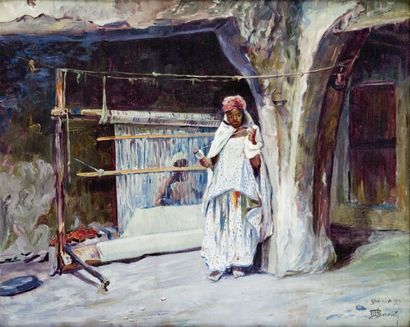 Maurice BOUVIOLLE (1893-1967/71) La fileuse de Ghardaïa Huile sur toile, signée en...