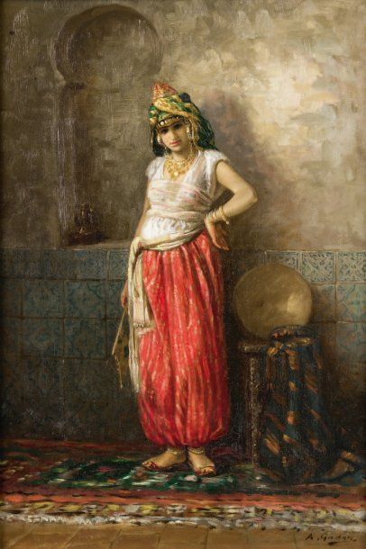 Antoine GADAN (1854-1934) Orientale dans un intérieur Huile sur toile, signée en...