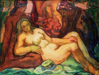 Augustin FERRANDO (1880-1957) Le repos de l'odalisque Huile sur toile, signée en...