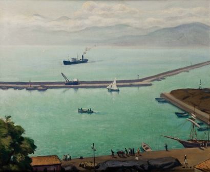 Gustave LINO (1893-1961) Bougie, le port, le matin Huile sur toile, signée en bas...