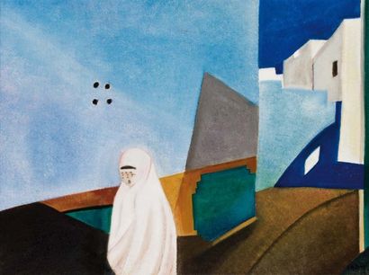 Simon AVISSAR (Né à Casablanca en 1938) Femme dans la Kasbah Huile sur toile, signée...