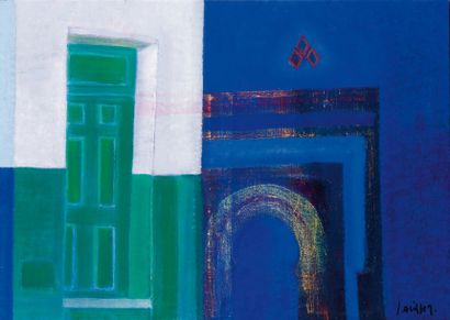 Simon AVISSAR (Né à Casablanca en 1938) La porte verte Huile sur toile, signée en...