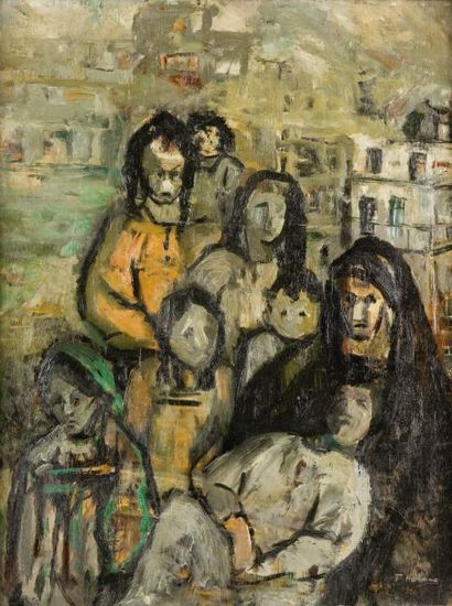 Tahia HALIM (1919-2003) Famille Huile sur panneau, signée en bas à droite, titrée...