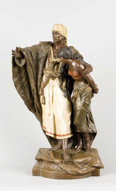 Auguste MOREAU (1855-1919) Le marchand d'esclaves Epreuve en régule patine brune,...