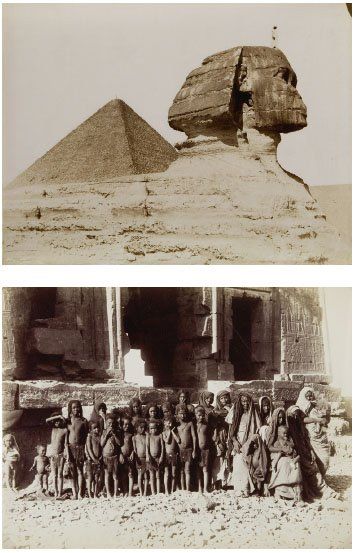 Egypte, c. 1870. Sphynx et pyramide de Khéops....
