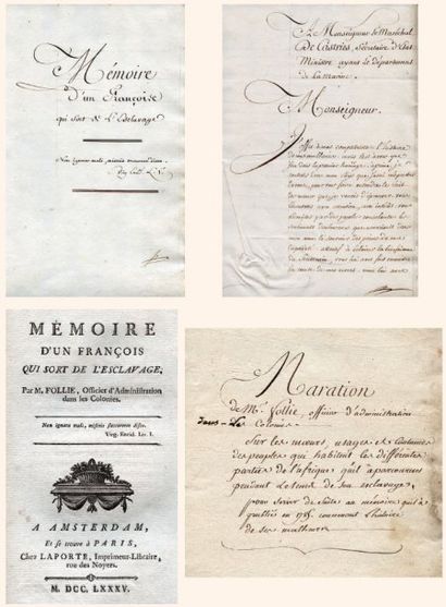 FOLLIE Adrien-Jacques (1746-1803) Manuscrits de ses mémoires. Officier d'administration...
