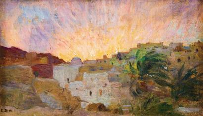 Etienne DINET (1861-1929) Bou Saâda, coucher de soleil. Huile sur panneau, signée...