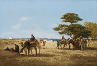 Eugène FROMENTIN (1820-1876) La halte au pied du cèdre, Levant Huile sur toile, signée...