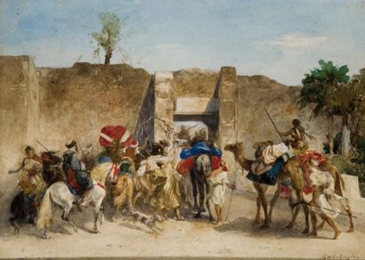 Georges WASHINGTION (1827-1910) L'entrée sous les remparts Aquarelle, signée en bas...