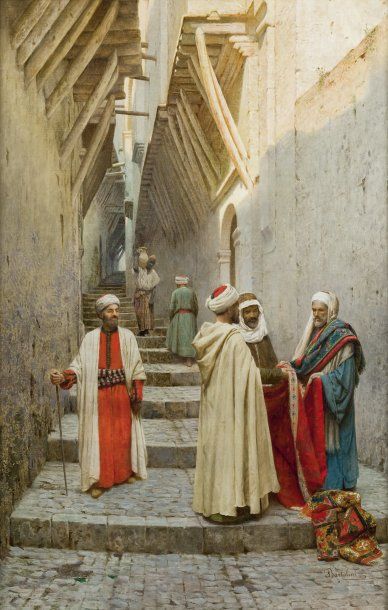 Filippo BARTOLINI (1861-1908) Marchands de tapis de la Kasbah Huile sur toile, signée...