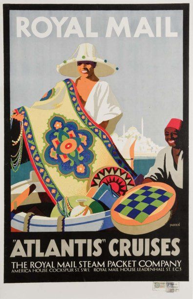 [Affiche]. PADDEN. Royal Mail. « Atlantis » Cruises. Marchand de tapis devant Sainte-Sophie...