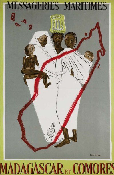 FAURE Elisabeth. Affiche des Messageries Maritimes « Madagascar et Comores ». Imprimé...