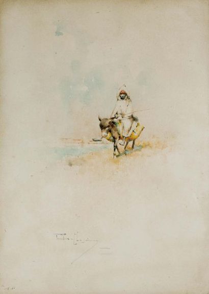 David DELLEPIANE (1866-1932) Vieil homme sur un âne Aquarelle sur papier, signée...