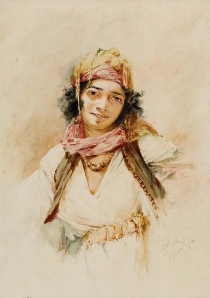 Alphonse BIRCK (1859-1942) La jeune algéroise. Aquarelle, signée, située et datée...