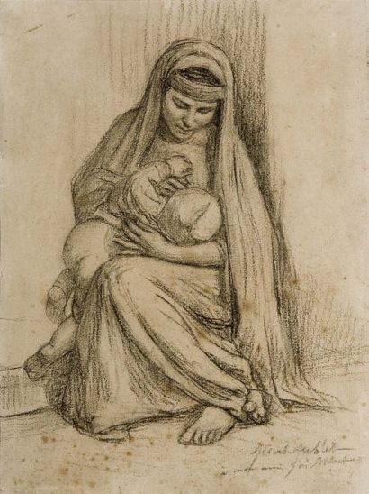 Albert AUBLET (1851-1938) Maternité Dessin au crayon, signé en bas à droite, dédicacé...