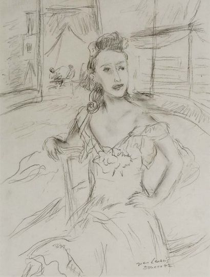 Jean LAUNOIS (1898-1942) Jeune femme assise Crayon noir sur papier, signé, situé...