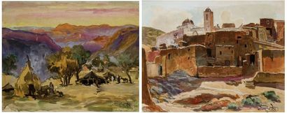 Paul NERI (1910-1965) Kasbah - Campement bédouin en montagne Deux Gouaches sur papier,...