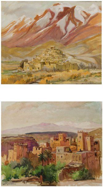 Paul NERI (1910-1965) Vue de Kasbah - Kasbah au pied de la montagne Deux gouaches...