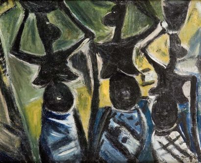 Floris JESPERS (1889-1965) Porteuses africaines Huile sur panneau, signée en bas...