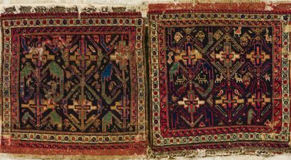 null Paire de sacoches en tapis noué ou Khourdjin de la région de Chahar Mahal, Perse....