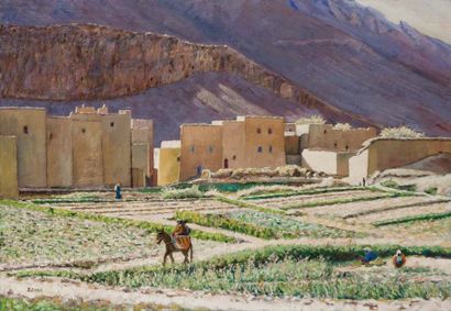 Robert DENIS (né en 1931) Tamtatouche, Haut Atlas, Maroc Huile sur toile, signée...