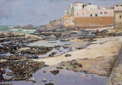 Robert DENIS (né en 1931) Essaouira, la plage Huile sur toile, signée en bas à droite....