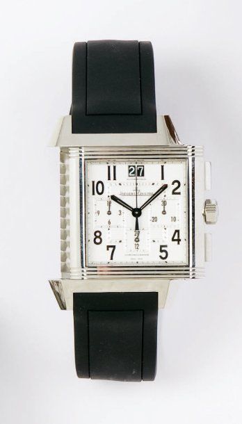 JAEGER LECOULTRE «Squadra» Bracelet-montre chronographe en acier, cadran argent à...