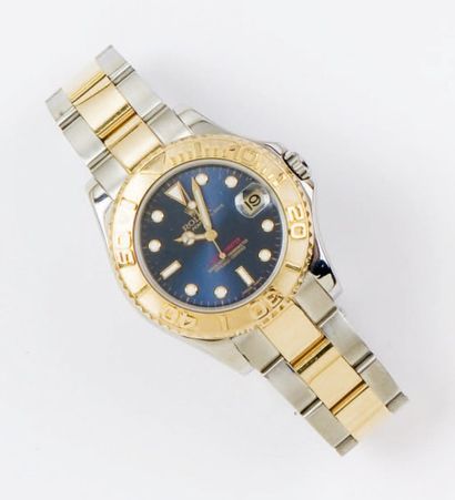 ROLEX «Yatch Master» Medium Bracelet-montre en or jaune et acier, cadran bleu, date,...