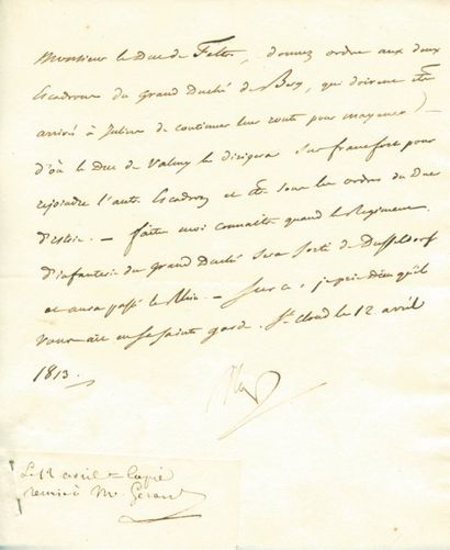 Grand Duché de Berg - Lettre signée Nap,...