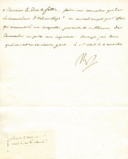 null Hollande - Lettre signée NP, adressée au Duc de Feltre, rédigée par Meneval...