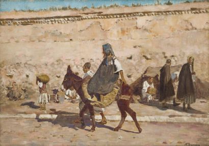 Joseph Félix BOUCHOR (1853-1937) Scène de rue, Marrakech Huile sur toile, signée...