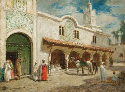 Addison Thomas MILLAR (1860-1913) Cavaliers devant le palais Huile sur toile, signée...