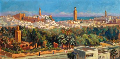 Solange MONVOISIN (1911-1986) Rabat-Salé Huile sur toile, signée en bas à droite....