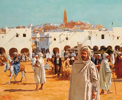 Jean François ARRIGONI NÉRI (né en 1937) Le marché de Ghardaïa Huile sur toile, signée...