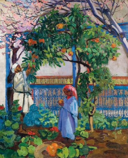 Suzanne DROUET REVEILLAUD (1885-1970) La cueillette des oranges dans l'orangeraie...