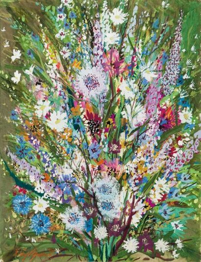EDY LEGRAND (1892-1970) Bouquet de fleurs Gouache, signée en bas à gauche. 63 x 48...