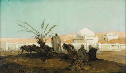 Isidore VAN MENS (1890-1985) Campement devant la Koubba Huile sur toile, signée en...