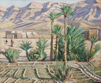 Robert DENIS (Né en 1931) Près d'Agdez, Vallée du Draa. Maroc Huile sur toile, signée...