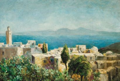 François NICOT (1873-1945) Vue de Sidi Bou-Saïd Huile sur toile, signée en bas à...