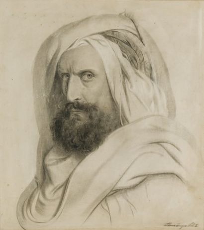 Alma JENGER (XIXème siècle) Portrait présumé de l'Emir Abdel Kader Dessin au crayon,...