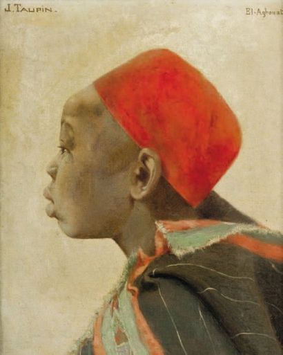 Jules TAUPIN (1863-1932) Profil de jeune arabe Huile sur toile, signée en haut à...