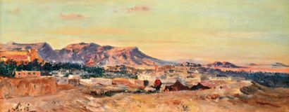 Maxime NOIRÉ (1861-1927) Campement devant Ghardaïa Huile sur toile, signée en bas...