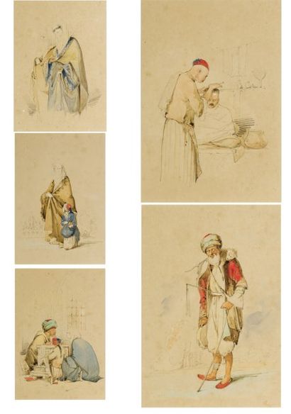 Amadéo PREZIOSI (1816-1882) 1 - Femmes du Harem, 24 x 17 cm. 2 - Musicien à la Cymbale,...